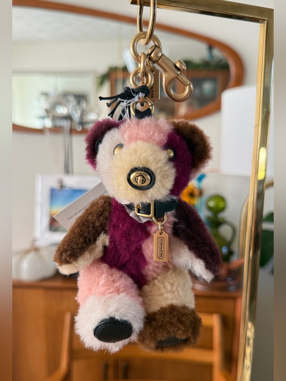 NWT Coach Bear Bag Charm in Patchwork Shearling & Leather โ RARE